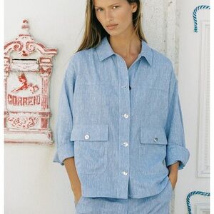 light blue linen blend overshirt from Zara